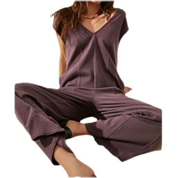 Free People Free-est Avenue Women's Ribbed Knit Jumpsuit Size S Purple One Piece - Picture 2 of 14